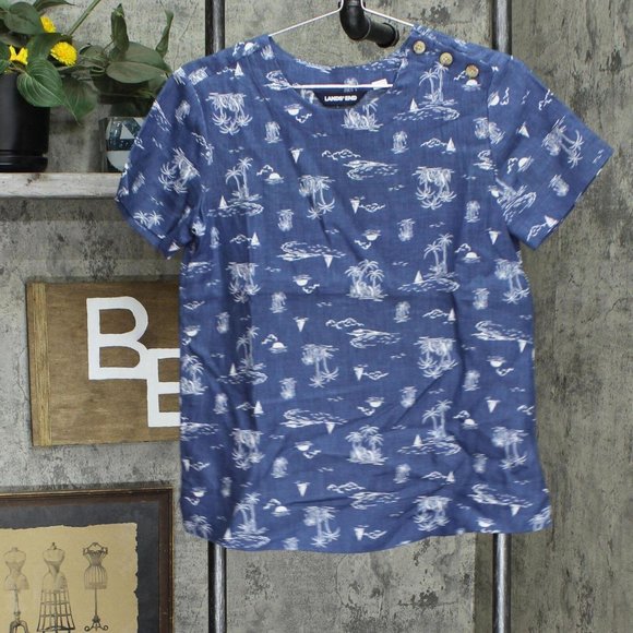 Lands' End Tops Lands End Womens Short Sleeve Linen Tee 57523sample
